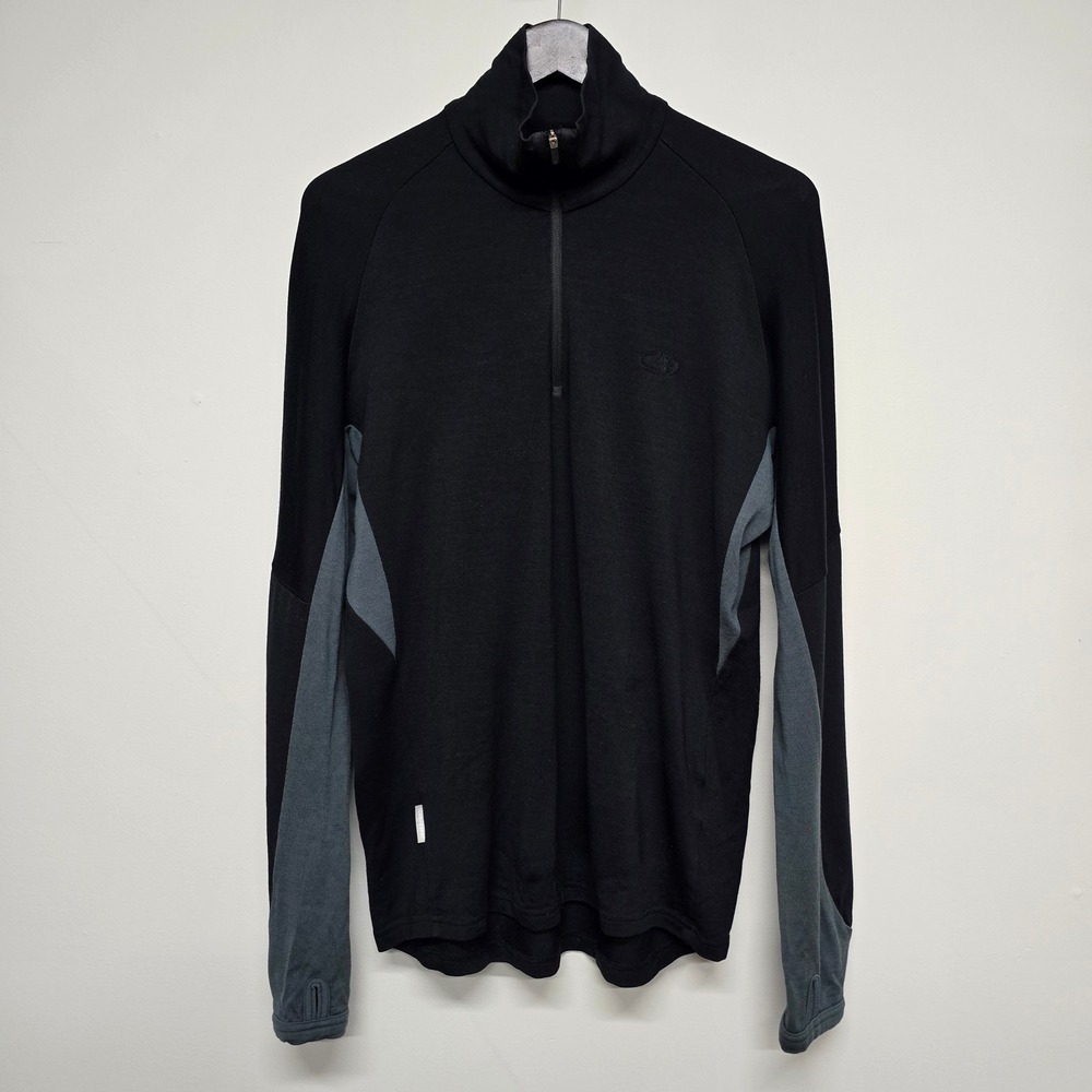 Icebreaker Bodyfit 260 1/4 Zip Mens Large Black Merino Wool Base Layer Gorpcore